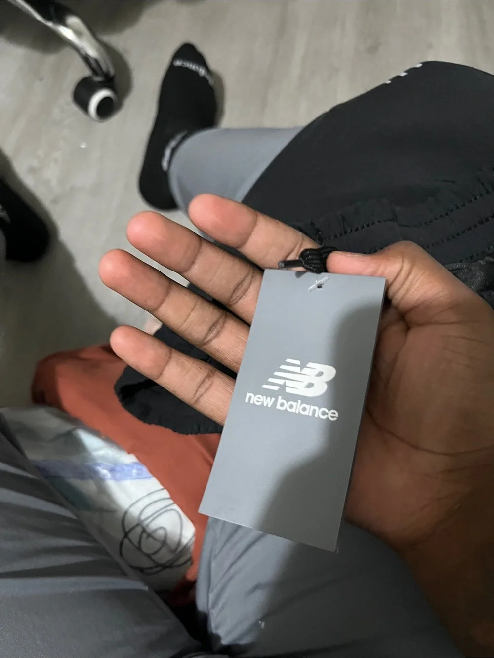 New Balance Black/Gray track joggers with White Logo and Stripe Accents